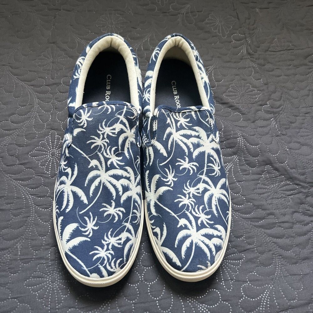 Club Room Men Tate Slip On Sneakers SZ US13M Navy Blue/White Palm Comfort Resort